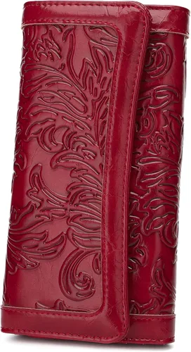 Vista 17 de MEITRUE Cartera de cuero para mujer, con bloqueo RFID, triple pliegue, con relieve, soporte para tarjetas, organizador de chequera para teléfono