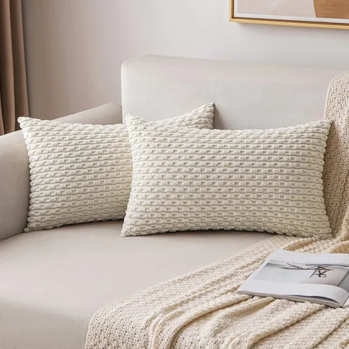 Vista 54 de MIULEE - Juego de 2 fundas decorativas cuadradas para cojines, de pana suave y con estilo campestre bohemio a rayas para decorar hogar, sofá, cama