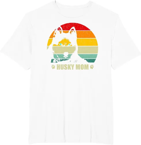 Vista 40 de Husky Mom Retro Dog Lover Mother Siberian Huskies Tee Women T-Shirt Asphalt Grey