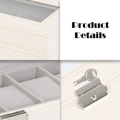 Vista 5 de NEX Caja de reloj organizador para hombres, de piel sintética superior de cristal para el almacenamiento de relojes