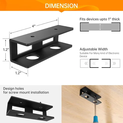 Vista 4 de Soporte de 3 piezas para debajo del escritorio para portátil con tablero de fieltro antiarañazos y estante duradero para almacenamiento
