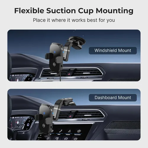 Vista 3 de Auto Scan - Cargador de coche inalámbrico rápido con ventosa ajustable multiángulo, carga inalámbrica de 15 W, escaneo automático, agarre ajustable