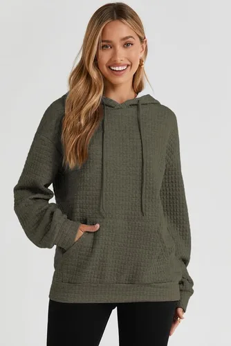 Vista 2 de SHEWIN Sudaderas con capucha para mujer, estilo casual, manga larga, con cordón y bolsillo