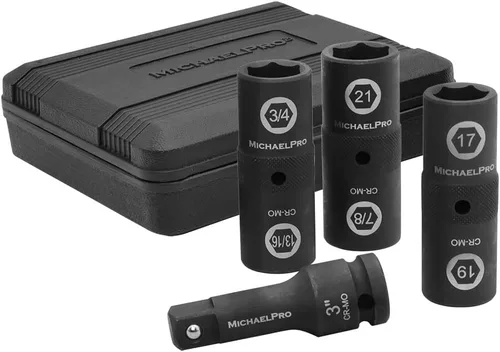 Vista 8 de MichaelPro Juego de 4 piezas de 1/2 pulgada de tamaño medio, juego de tuercas abatibles de impacto de pared delgada, acero cromado Moly para uso