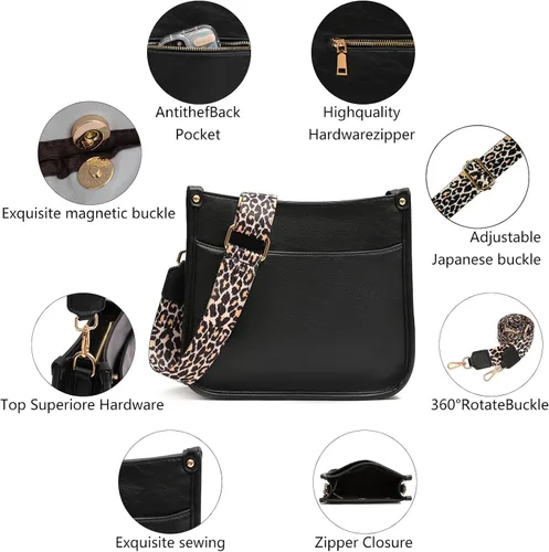 Vista 4 de KOGTLA Women's Crossbody Shoulder Bag with Leopard Guitar Strap,Vegan Faux Leather Purse Handbag Bucket Tote Bag