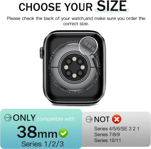 Vista 2 de JR.DM - Juego de 2 fundas de policarbonato duro de 38 mm con protector de pantalla de vidrio templado HD para Apple Watch Series 3/2/1, protector
