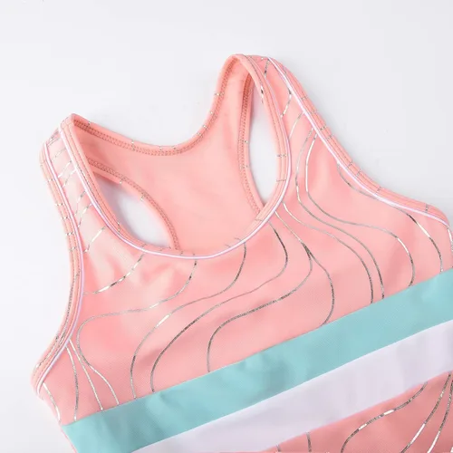 Vista 3 de JerrisApparel - Traje de baño de dos piezas para niñas. Traje de baño tipo tankini (camiseta sin mangas con short).