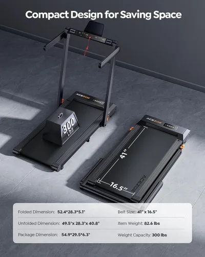 Vista 6 de Acezoe Caminadora plegable con inclinación del 10%, almohadilla para caminar de 2.5 HP con barra de mango, cintas de correr de capacidad de 300