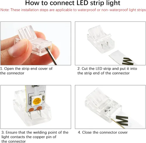 Vista 6 de RGBZONE Kit de Conectores de Tira LED de 2 Pines, 5 Conectores de Tira a Cable de 8mm y Cable de Extensión de 10m para Tiras de Luces LED de un Solo