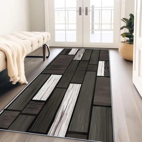 Vista 2 de Alfombra lavable para pasillo, alfombra de cocina de 2 x 5 pies, alfombra de entrada, estilo industrial, paneles de madera, textura suave Negro 6