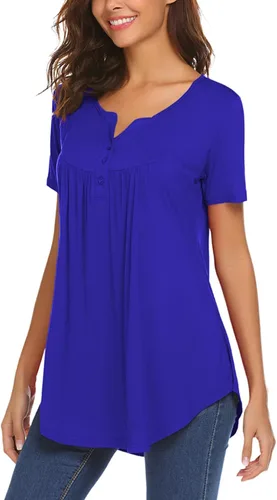 Vista 4 de Halife Blusa casual de manga larga con cuello en V para mujer, ajuste holgado, plisada