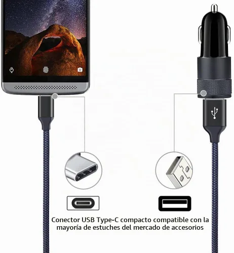 Vista 3 de Cargador de coche USB tipo C para Samsung Galaxy A17 S25 S24 S23 S22 S21 S26 Ultra Negro