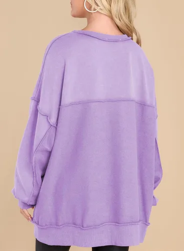 Vista 9 de AlvaQ - Sudadera de gran tamaño para mujer, informal, de manga larga, con botones y cuello Henley, tipo túnica