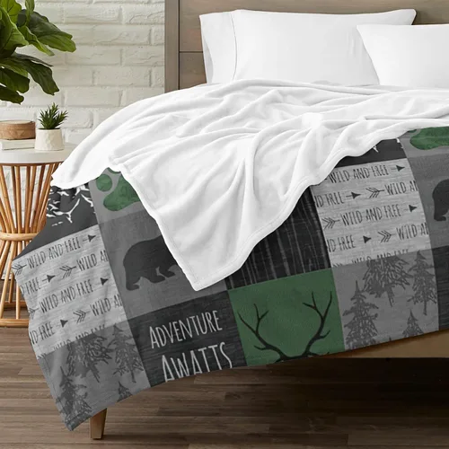Vista 11 de Woodland - Manta de bebé personalizada para niños, manta de bebé personalizada con nombre Adventure Awaits Stuff recién nacido, regalo de guardería
