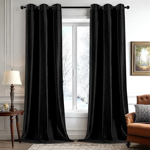 Vista 83 de ANRODUO Cortinas de terciopelo beige de 45 pulgadas de largo, opacas con aislamiento térmico insonorizado, cortinas de privacidad para oscurecer