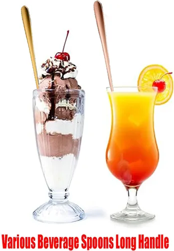 Vista 3 de 4 cucharas de mango largo, cucharas de acero inoxidable de grado alimenticio, cuchara de café para té helado, cucharas doradas, cucharas de mezcla