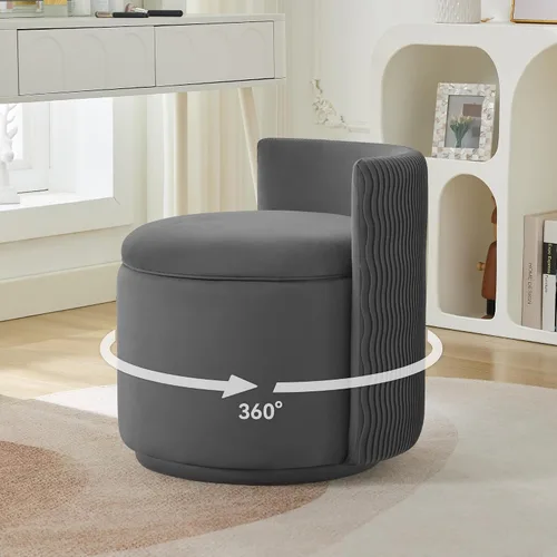 Vista 20 de WUTUTUEE Silla grande de terciopelo con almacenamiento, silla de maquillaje giratoria de 360° con respaldo ondulado, taburete pequeño sin montaje