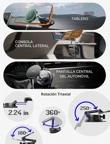 Vista 5 de LISEN Cargador MagSafe de 15 W para coche, soporte inalámbrico magnético Negro
