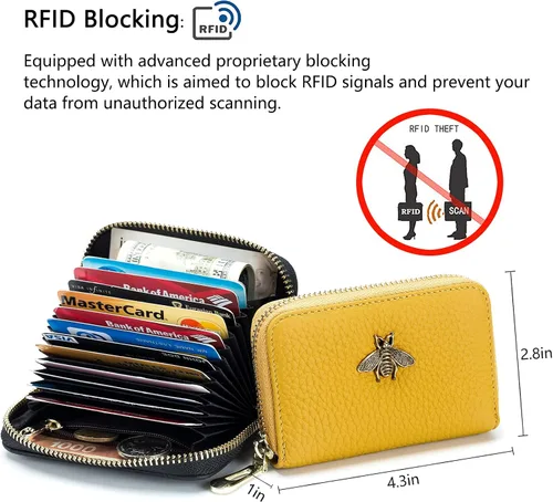 Vista 3 de imeetu - Tarjetero de cuero con cremallera y contra identificación por radiofrecuencia (RFID) pequeño, cartera para mujer