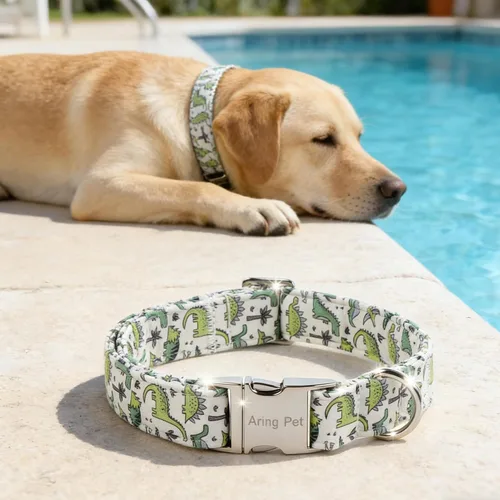 Vista 221 de Aring Pet Collar de algodón, ligero y ajustable, con hebilla de liberación rápida, para perros pequeños, medianos y grandes, para cachorros, S, Hoja