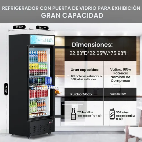 Vista 4 de Refrigeradores comerciales de bebidas Refrigerador de puerta de cristal Puerta de visualización vertical con estantes ajustables