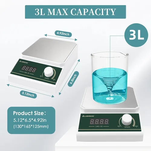 Vista 4 de LMS-3S Magnetic Stir Plate 3L 3000RPM w/ 8PCS Stir Bar Set