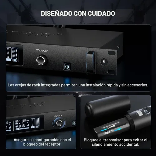 Vista 5 de Phenyx Pro UHF Sistema de Micrófono Inalámbrico Inteligente, Micrófonos Inalámbricos Duales con Escaneo y Sincronización Automática, Potencia de RF