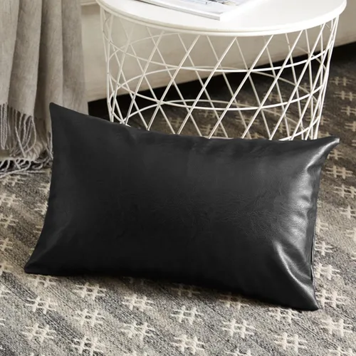 Vista 31 de Fancy Homi - Paquete de 2 fundas de almohada decorativas negras estilo boho de cuero sintético de 16 x 16 pulgadas para sala de estar, sofá, cama