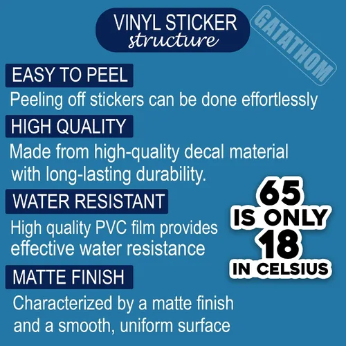 Vista 3 de Calcomanías divertidas de 65 cumpleaños – 65 es solo 18 pulgadas Celsius – Calcomanías de vinilo impermeables para botellas de agua, laptops