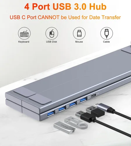 Vista 2 de Base de acoplamiento USB C de 5 en 1 con soporte para portátil de aluminio ajustable, concentrador USB C con 4 puertos USB A 3.0 con transferencia