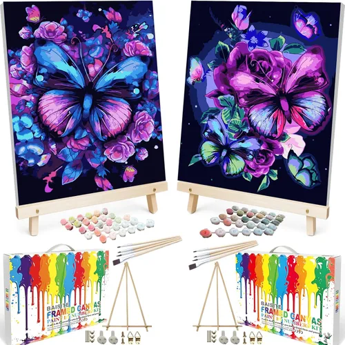 Vista 16 de BAISITE 0304 - Kit de pintura por números para adultos principiantes; paquete de 2 lienzos de 8 pulgadas de ancho x 12 pulgadas de largo; caja