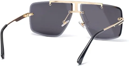 Vista 3 de Junsika Gafas de sol cuadradas sin montura de gran tamaño para hombre, diseño retro de moda