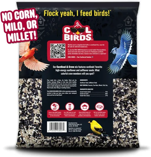 Vista 3 de Cool Birds Cardinal & Crew Semilla para Aves Silvestres – 10 lb. Girasol de Aceite Negro, Corazones de Girasol y Mezcla de Cártamo para Cardenales
