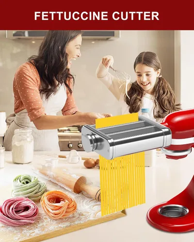 Vista 6 de Accesorio de pasta 3 en 1 para batidora de pie KitchenAid, máquina de pasta con rodillo de pasta, cortador de espaguetis y fettuccine, construcción