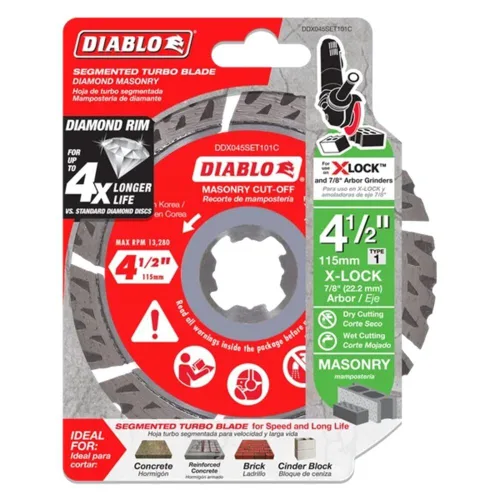 Vista 2 de Disco de corte de diamante Diablo X-Lock, corte turbo rápido y larga vida - Borde segmentado de 4-1/2" para mampostería, se ajusta a X-Lock y a
