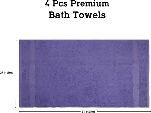 Vista 4 de Casa Lino Juego de 4 toallas de baño color lavanda (54 x 27 pulgadas) – Juego de toallas de baño grandes – Toallas de baño 100% algodón para baño