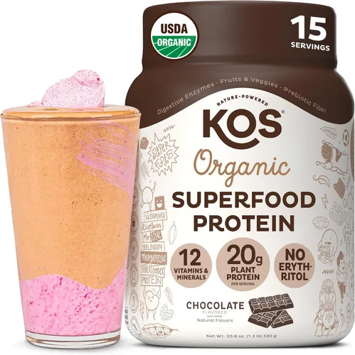 Vista 22 de KOS Proteína en polvo a base de plantas, muffin de arándano - Superalimento de proteína de guisantes orgánico con mezcla de espirulina y apoyo