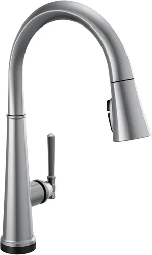 Vista 16 de Grifo de cocina Delta Faucet Emmeline de níquel cepillado, grifos de cocina con rociador desplegable, grifo de fregadero de cocina, cabezal