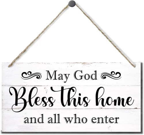 Vista 8 de Letrero decorativo de madera con texto en inglés «May God Bless This Home» («May God Bless This Home»)