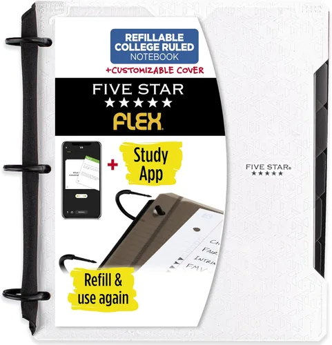 Vista 16 de Five Star Cuaderno recargable Flex + aplicación de estudio, carpeta de 1 pulgada con cubierta personalizable, cuaderno con rayas universitarias