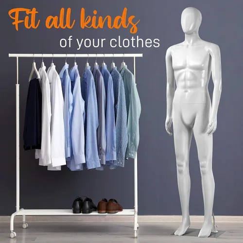 Vista 5 de SereneLife Forma de vestido de torso de maniquí masculino de 74 pulgadas con soporte de cuerpo completo, desmontable, ajustable, detalles faciales