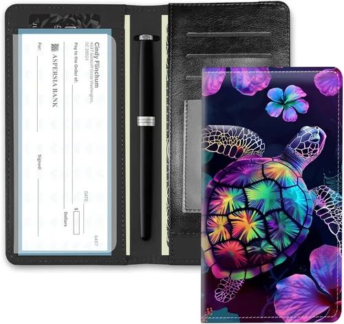 Vista 15 de RFID Blocking Checkbook Cover for Women & Men, Premium PU Leather Print Wallet for Duplicate Checks, Slim Organizer with Pen Holder, Credit Card