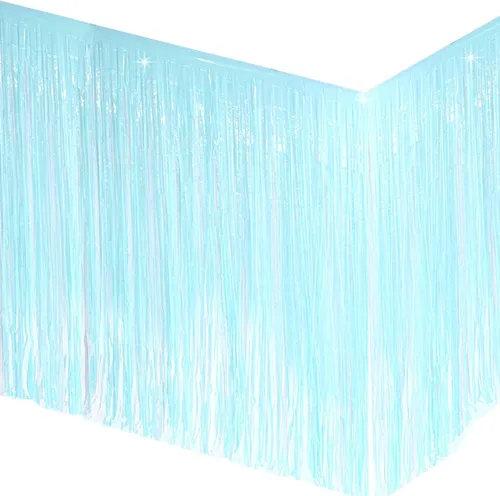 Vista 17 de allgala Faldones de mesa de oropel negro, paquete de 2 faldas de mesa de 29 x 108 pulgadas con flecos metálicos para fiestas, eventos, desfiles