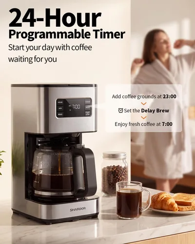 Vista 2 de SHARDOR Cafetera programable de 10 tazas, regular y audaz, pantalla LED
