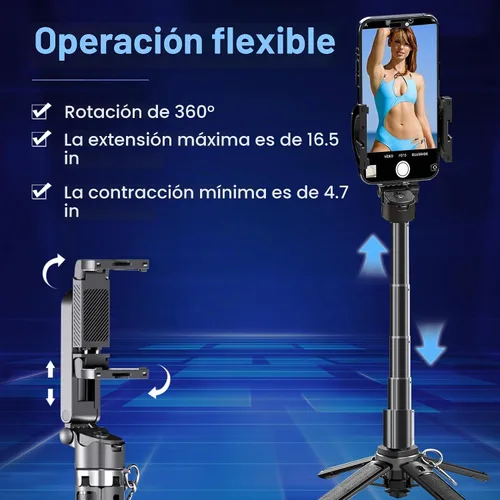Vista 4 de Mini trípode magnético para selfie stick con control remoto inalámbrico, soporte de trípode portátil de 16.9 pulgadas para iPhone MagSafe Samsung