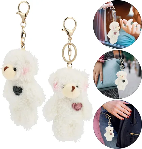 Vista 5 de Amosfun 2 llaveros de animales de peluche, colgante de bolso de mano, mano suave, colgante de oso de peluche, colgante de llavero, mochila