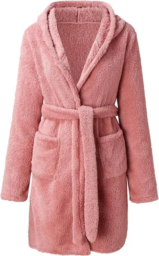 Vista 5 de Batas cortas para mujer, bata de baño de forro polar con capucha para mujer, batas cortas suaves y cálidas para spa
