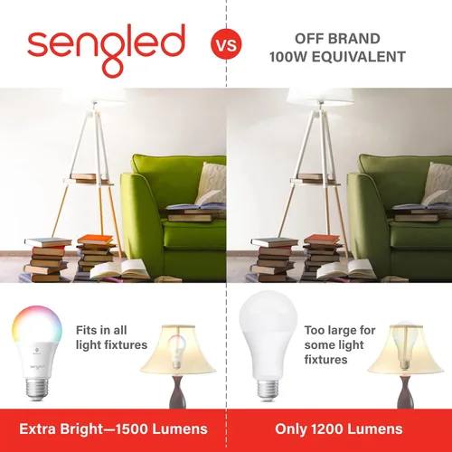 Vista 5 de Sengled Bombilla Alexa equivalente a 100 vatios con malla Bluetooth que cambia de color, bombillas inteligentes que funcionan solo con Alexa