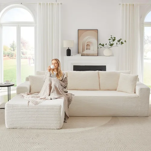 Vista 17 de Sofá modular Cloud de 104 pulgadas con diván en forma de L, sofás tapizados modernos con asiento profundo, sofá comprimido de esponja de pana