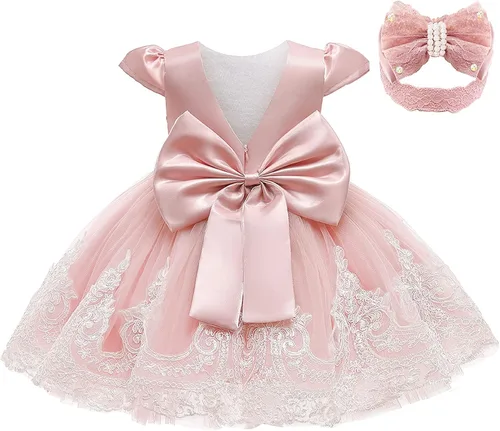Vista 10 de keaiyouhuo - Vestidos para bebés niñas de 3M-3T; para desfile, boda, de flores, vestido formal de dama de honor, vestido de encaje bordado + diadema
